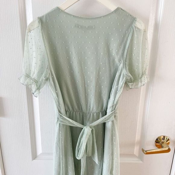 Allison & Kelly NWT Junior XS Pastel Green Ruffled Pokadot Dress with Ruffle Tri - Picture 9 of 11